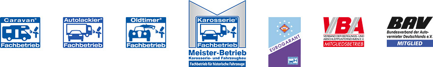 Zertifizierter Caravan-Fachbetrieb, Autolackier-Fachbetrieb, Oldtimer-Fachbetrieb, Karosserie-Meisterfachbetrieb, Eurogarant-Mitglied, Mitgliedsbetrieb des Verbands für Bergungs- und Abschleppunternehmen e.V., Mitglied des Bundesverbands der Autovermieter Deutschlands e.V.